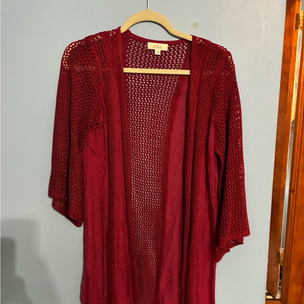 Elan Deep Red Open Knit Cardigan